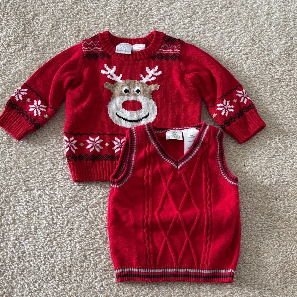 Koala Kids Red Reindeer Sweater and FAO Vest
Size 12 mos.